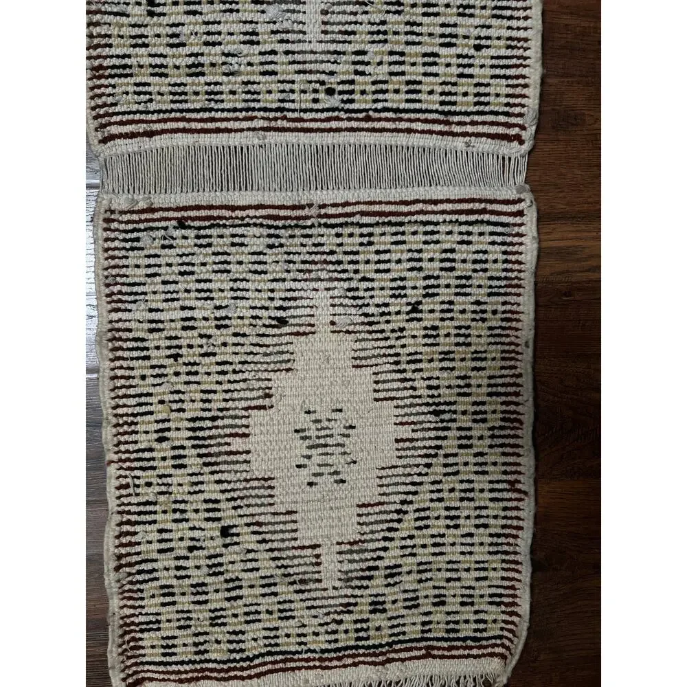 Vintage Wool Wall Hanging Crewel – Geometric Double Panel Tapestry with Fringe